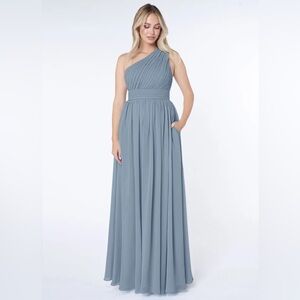 Azazie Molly - Dusty Blue 
A-Line One Shoulder Chiffon Dress